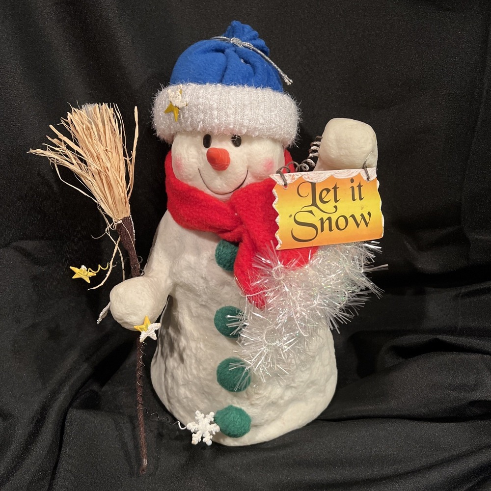 Vintage Rubber Frosty Snowman Fiber Optic Broom Lights- Buttons Light Up - Sings
